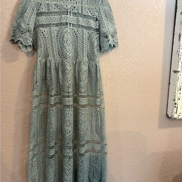 Chic Lace Maxi Dress in Soft Green - Picture 1 of 5